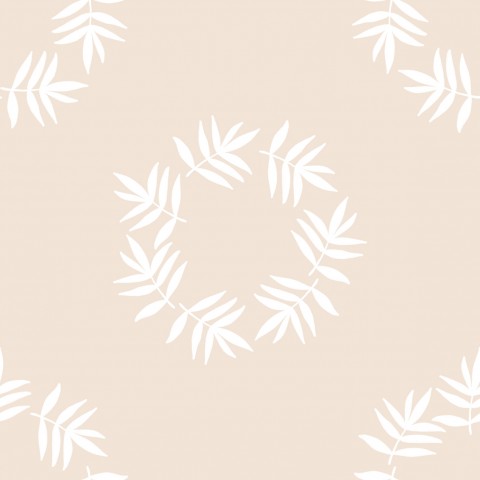Tessuto impermeabile con foglie bianche su sfondo beige