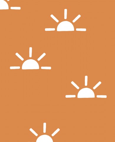 French Terry ein Muster aus Sonnen auf orangefarbenem Hintergrund