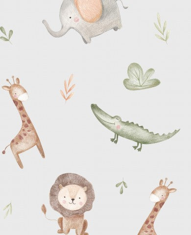 Wasserdichter Stoff eine Reihe von Aquarelltieren auf grauem Hintergrund