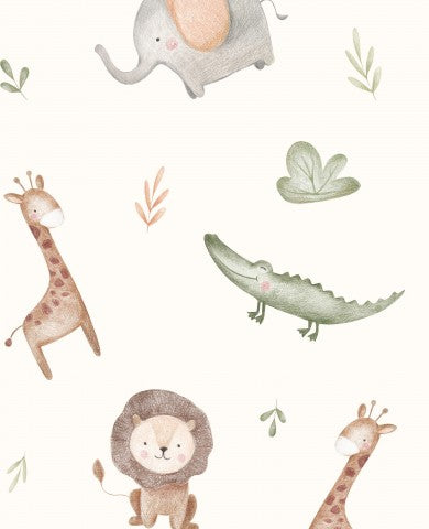 Waterproof fabric watercolor jungle animals on white background