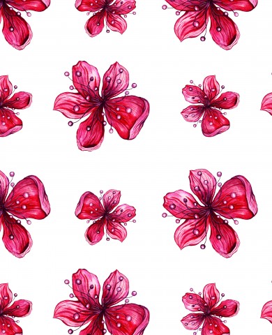Muslin pattern of red flowers on a white background