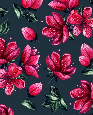 Estampado floral de jersey acanalado con flores y hojas rosas