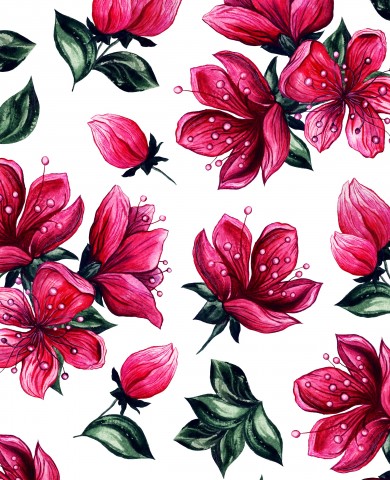 Satin cotton red flowers on white background