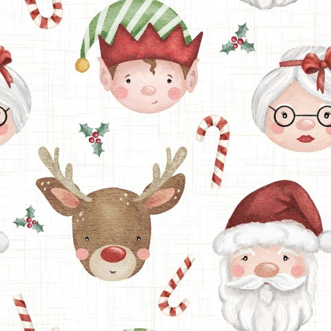 Rib jersey Christmas pattern with Santa Claus, reindeer and elves