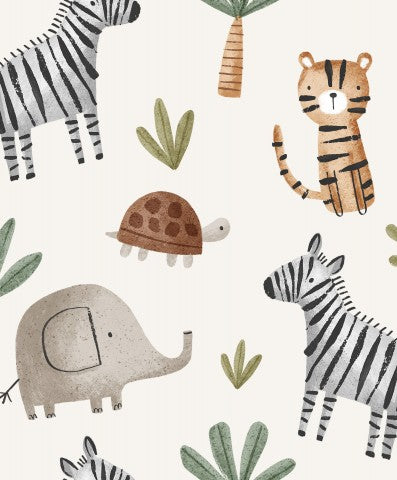 Wasserdichter Stoff ein Zebra, einen Elefanten, eine Schildkröte und andere Tiere auf weißem Hintergrund