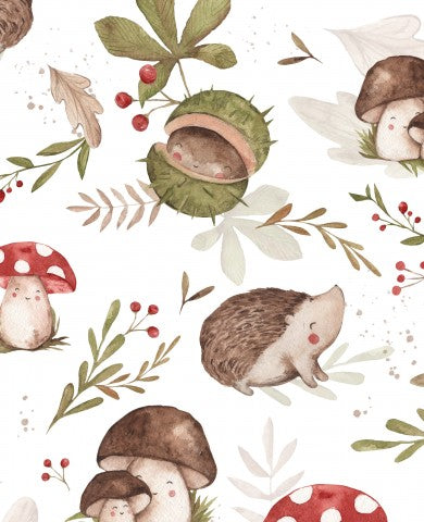 Tissu imperméable hérissons et champignons