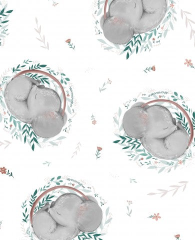 Rib Jersey Baby Elephants and Flowers