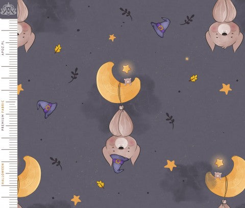 French Terry, et stofmønster med katte på månen og stjernerne