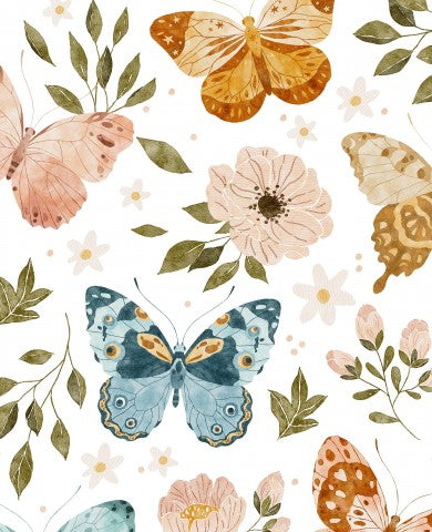 Muslin watercolor butterflies and flowers