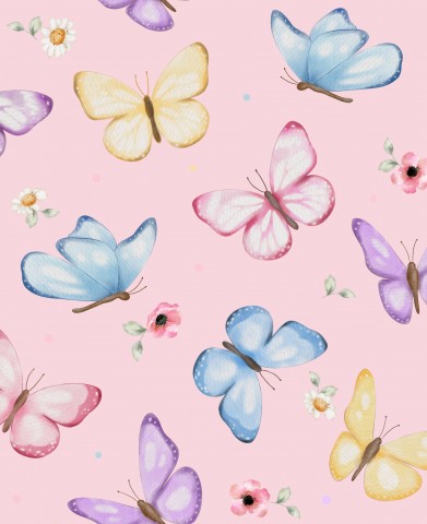 Farfalle colorate in raso di cotone su sfondo rosa