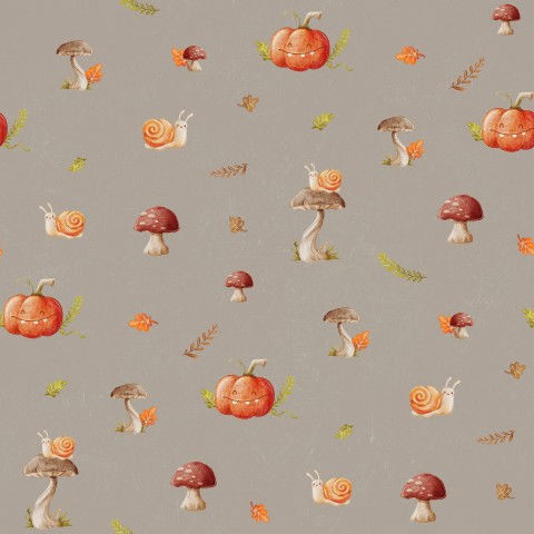 Rib Jersey pumpkins, mushrooms and leaves