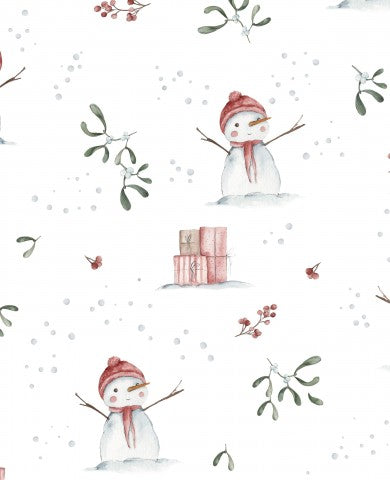 Patrón de muñeco de nieve navideño de acuarela de algodón satinado