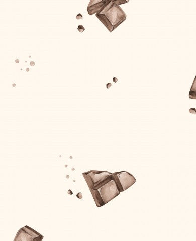 Muslin pattern of chocolate pieces on beige background