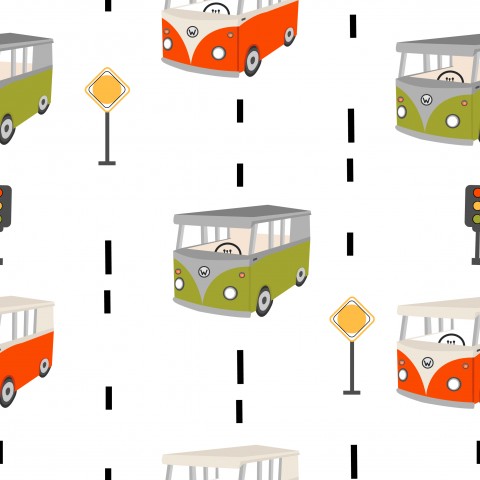 Musselin einem Volkswagen-Bus und Ampeln