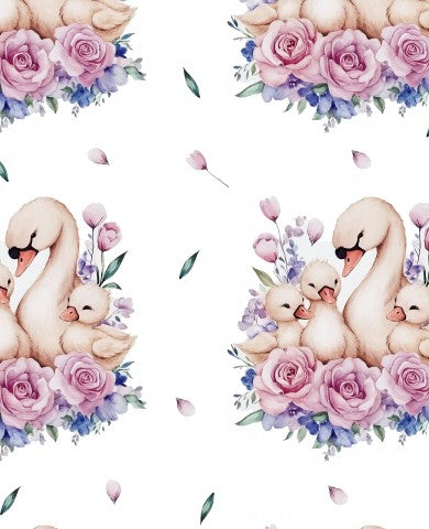 Waterproof fabric watercolor swans and flowers