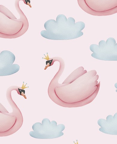 Muslin pink swans and clouds