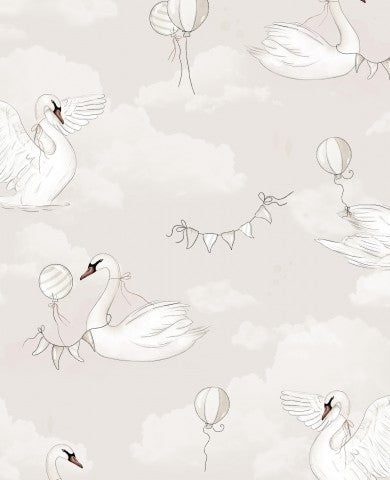 Satin cotton swans flying in the sky