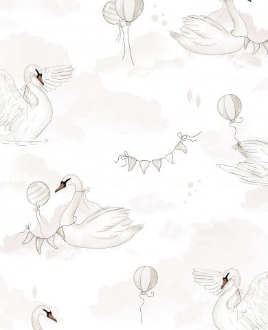 French Terry white swans and balloons
