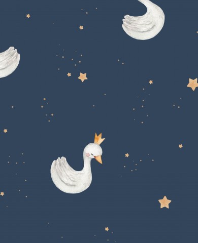 Cigni bianchi e stelle in raso di cotone