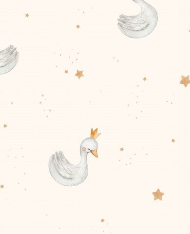 Muslin a white duck and star pattern on a beige background