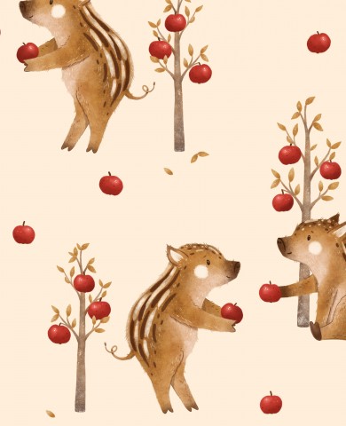Waterproof fabric cute little wild boars and apples