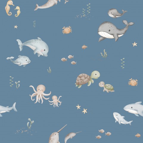 Oplev det smukke Canvas Cotton Sea Life Blue – ideelt til dit næste model- eller syprojekt! Dette fortryllende stof fås i metermål.