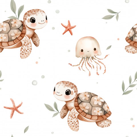 Jersey cute sea turtles and jellyfish