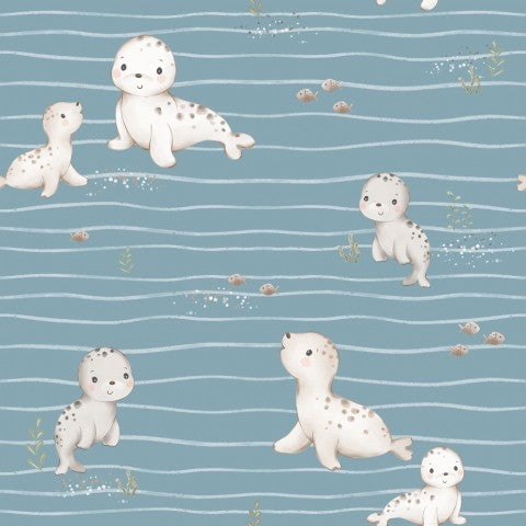 Herzliche Dekoration mit Canvas Baumwolle: Seals Blue Waves 14x14cm - Ideal für Patchwork, Tischdecken oder als Nähspezialität zum Schmücken von Kleidungsstück