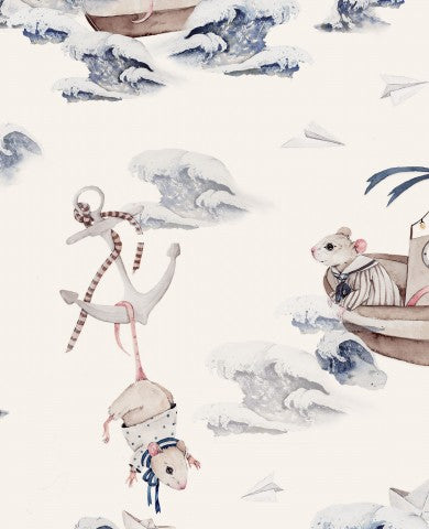 Satin cotton mice in a boat and an anchor