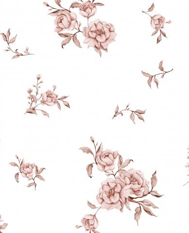 Satin Baumwolle rosa Blumen auf weißem Hintergrund