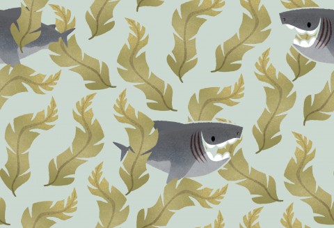 Nähere deine Träume mit Canvas Baumwolle Shark and Seaweed blue - 100% Baumwolle, blauer Himmel und das Meer in einer einzigartigen Mischung von Faser und Farb