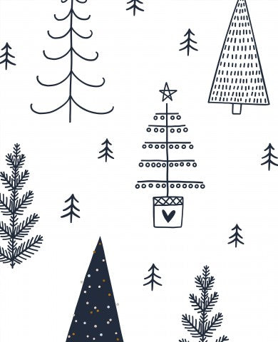 French Terry hand-drawn Christmas trees on a white background