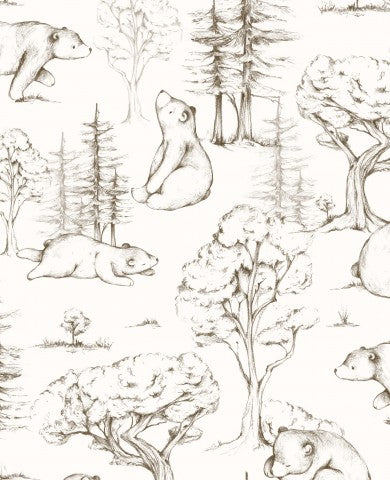 French Terry, una carta da parati in bianco e nero con orsi e alberi