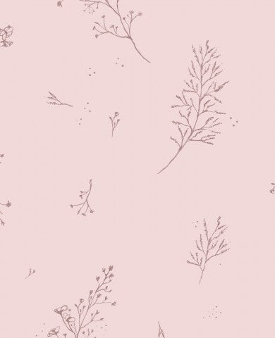 French Terry, una carta da parati floreale rosa con piccole piante sopra