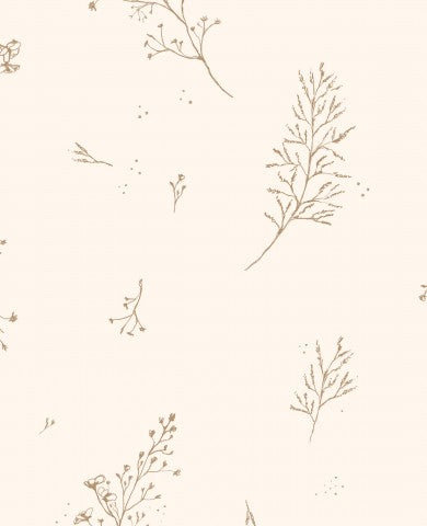 Rib Jersey eine beige Blumentapete mit Blättern und Blüten