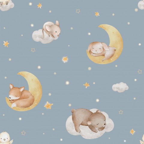 Rib Jersey Animals Sleeping on the Moon and the Stars