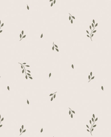 Mussola con motivo di foglie su sfondo beige chiaro