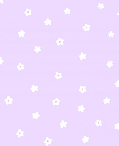 Satin de coton fleurs blanches sur fond lavande