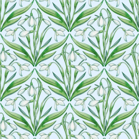 Satin cotton snowdrops on blue background