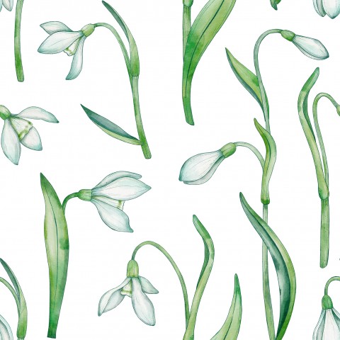 Waterproof fabric of a watercolor illustration of snowdrops