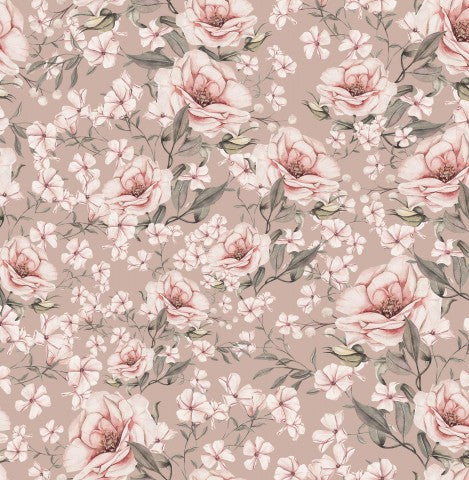SoftShell blomstermønster med lyserøde blomster på beige baggrund