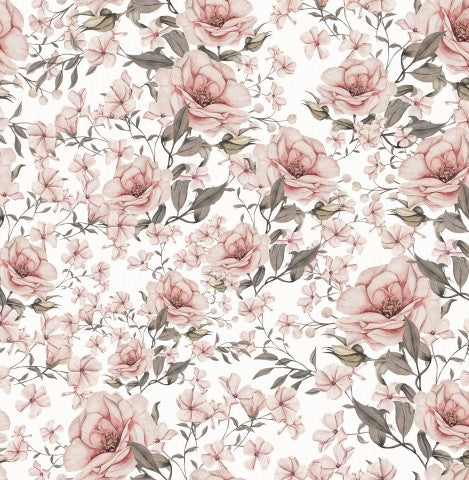 Muslin pink flowers on white background