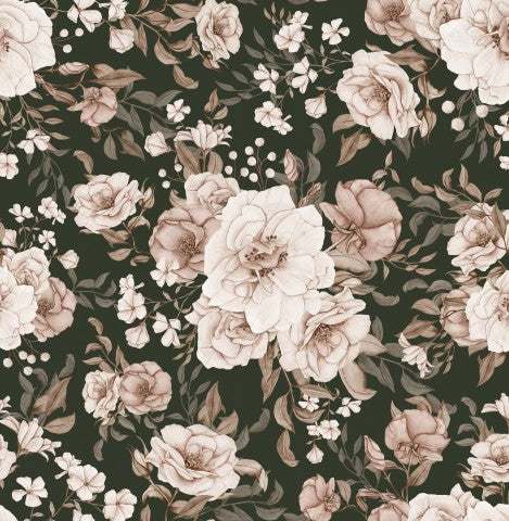 Motivo floreale in raso di cotone con fiori rosa e bianchi