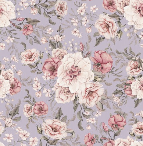 Motivo floreale Panama con fiori rosa e bianchi