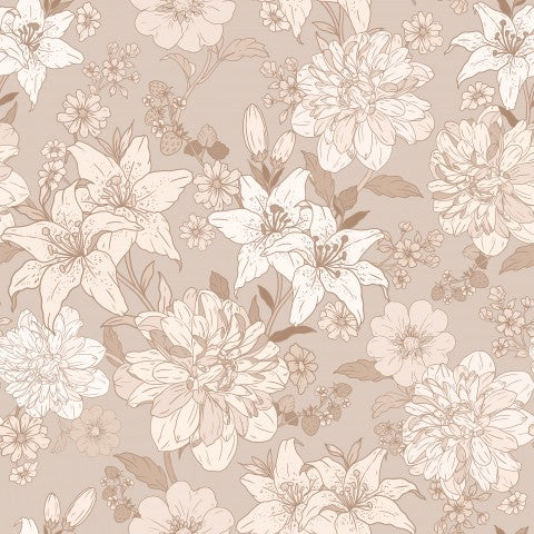 Musselin ein Blumenmuster in Beige- und Brauntönen