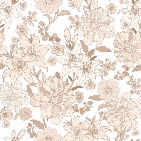 French Terry un motif floral dans les tons beige et marron