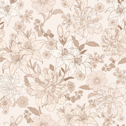 French Terry à motif floral beige et marron