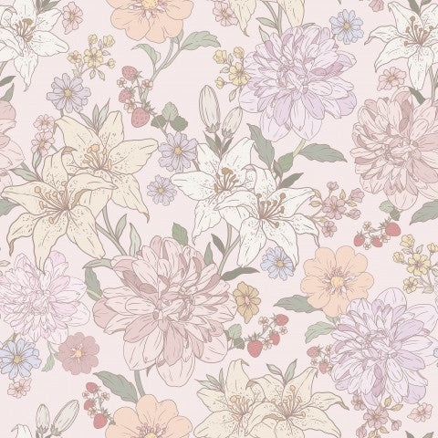 Waterproof fabric floral pattern in pastel colors