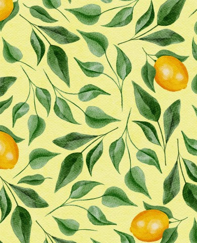 Jersey a watercolor pattern with lemons and green leaves
