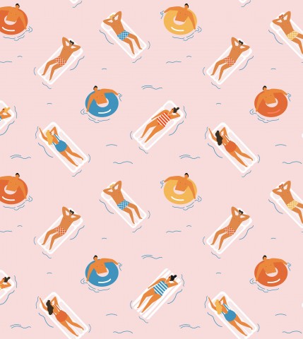 Satin cotton swimsuits on pink background